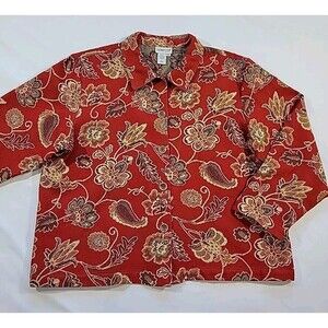 Coldwater Creek Red Fall Tapestry Floral Jacket Blazer Womens Size Petite XL USA
